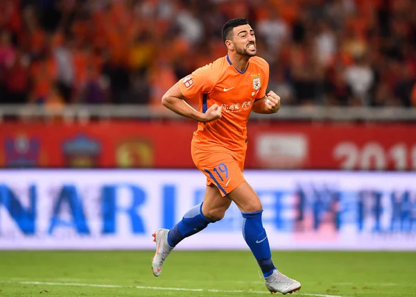 Futbolista Italiano Graziano Pelle Shandong Luneng Taishan Celebra Después Anotar — Foto de Stock