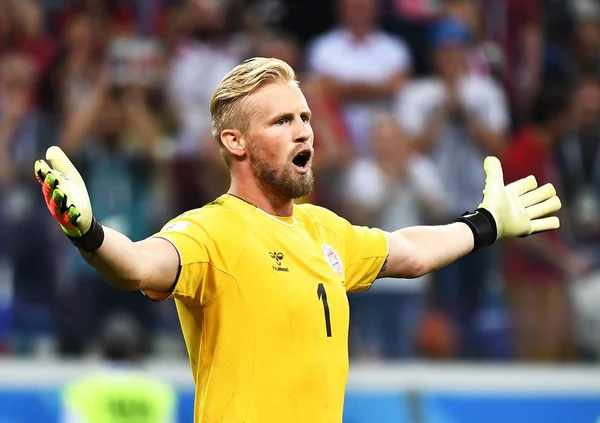 Der Dänische Torhüter Kasper Schmeichel Reagiert Nachdem Achtelfinale Der Fußball — Stockfoto
