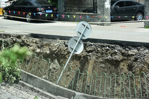 Tekintettel Folyóparton Összeomlott Mentén Xixi Folyó Cordoned Területen Hangzhou City — Stock Fotó