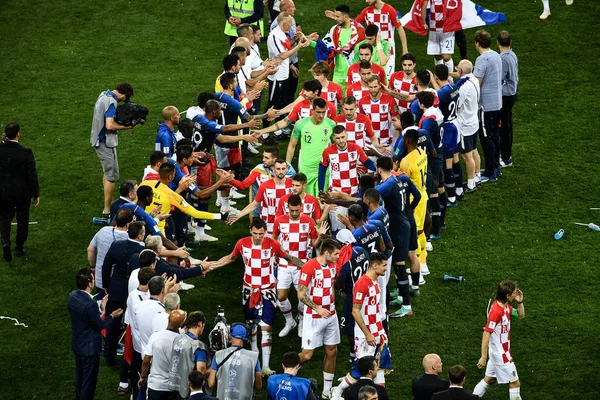 Giocatori Della Croazia Vengono Accolti Dai Giocatori Della Francia Dopo — Foto Stock