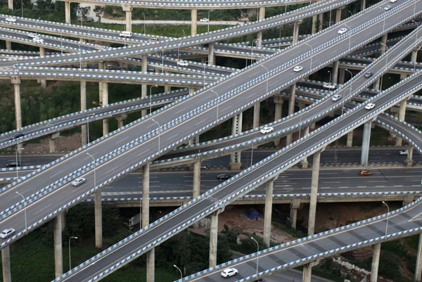 Deze Luchtfoto Auto Rijden Vijf Niveaus Huangjuewan Viaduct Nan District — Stockfoto