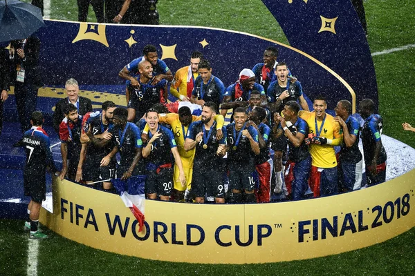 Players France Celebrate Defeated Croatia Final Match 2018 Fifa World — Stock Photo, Image
