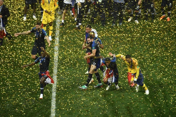 Los Jugadores Francia Celebran Después Que Francia Derrotara Croacia Último — Foto de Stock