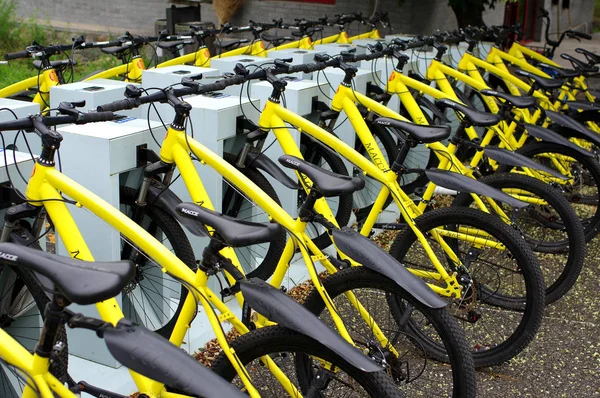 Delade Mountain Cyklar Macce Uppradade Framför Park Beijing Kina Juli — Stockfoto