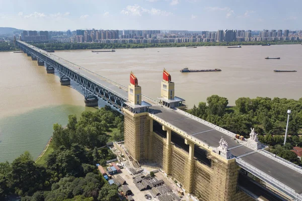 Aerial View Meter High Bridgehead Nanjing Yangtze River Bridge Nanjing — Stock Photo, Image