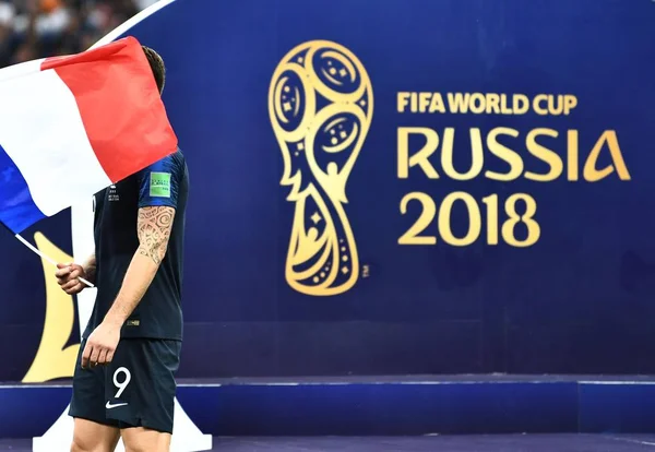 Olivier Giroud Francja Świętuje Francji Pokonał Chorwacja Finałowym Meczu 2018 — Zdjęcie stockowe