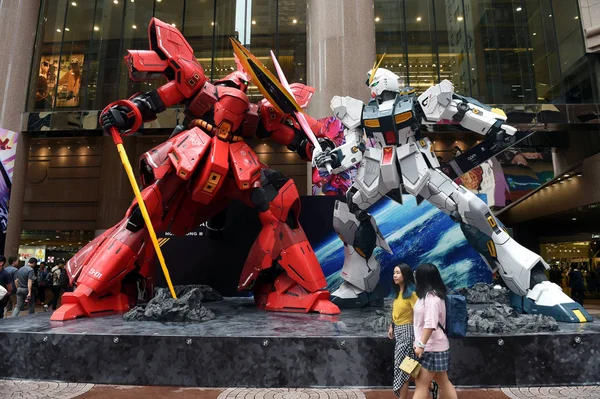 Statue Gundam Sazabi Alte Metri Sono Esposte Durante Mostra Gundam — Foto Stock