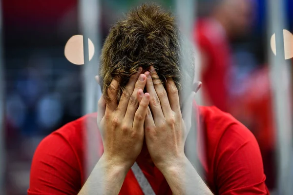 Spanish Fan Weeps Luzhniki Stadium Spain Defeated Russia Match 2018 — Stock Photo, Image