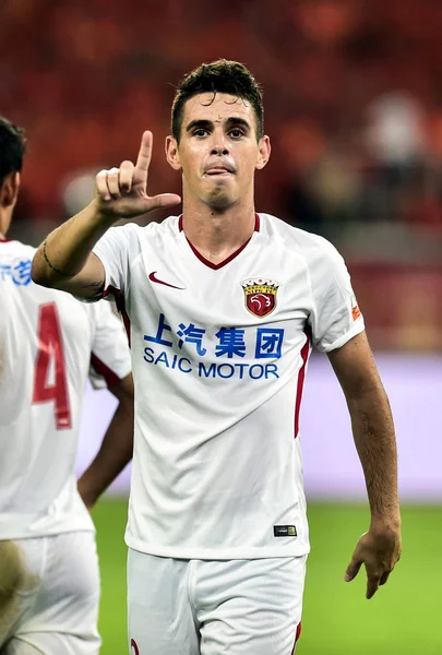 Giocatore Calcio Brasiliano Oscar Shanghai Sipg Celebra Dopo Aver Segnato — Foto Stock