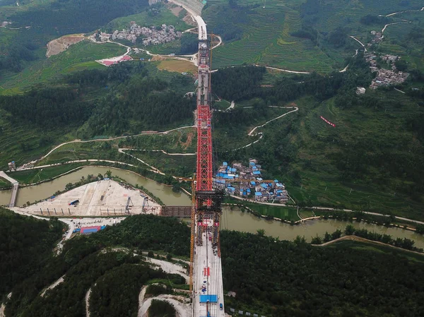 Dans Cette Vue Aérienne Fermeture Arche Principale Pont Daxiaojing Long — Photo