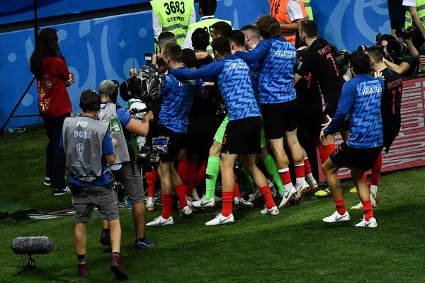Players Croatia Celebrate Mario Mandzukic Scored Goal England Extra Time — Stock Photo, Image