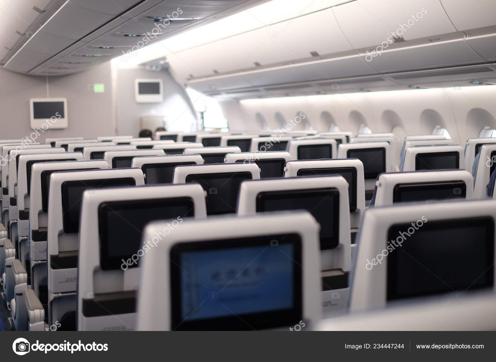 Interior View Economy Class First Airbus A350 900 Jet Plane