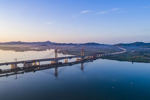 Vue Aérienne Pont Hanjiang Chemin Fer Menghua Projet Transport Charbon — Photo