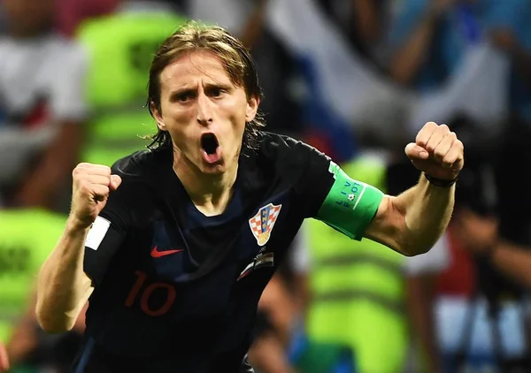 Luka Modric Croacia Reacciona Después Anotar Penal Contra Rusia Partido — Foto de Stock