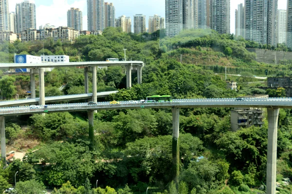 Auto Rijden China Hoogste Snelweg Interchange Sujiaba Interchange Die Meter — Stockfoto