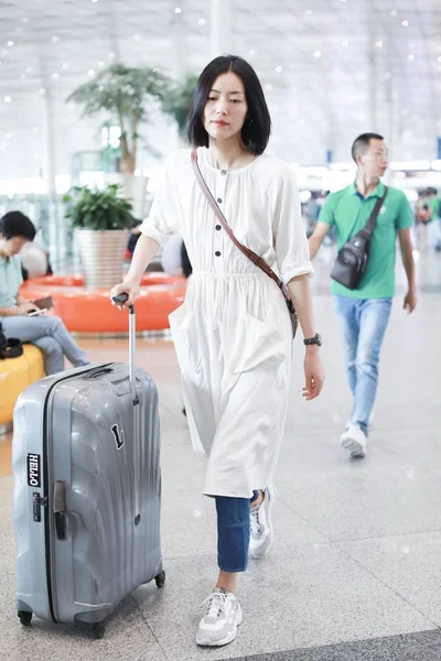 Chinees Model Liu Wen Arriveert Bij Beijing Capital International Airport — Stockfoto