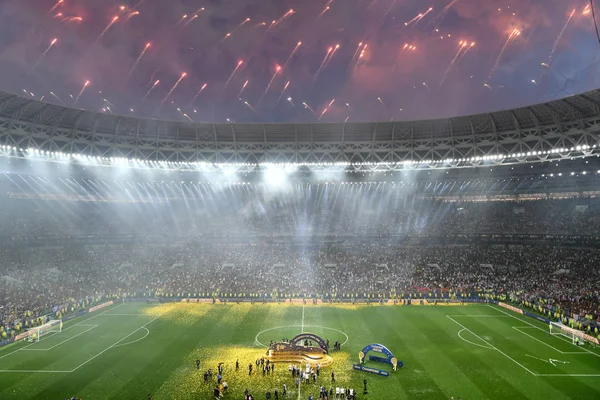 Los Fuegos Artificiales Explotan Sobre Estadio Luzhniki Después Que Francia — Foto de Stock