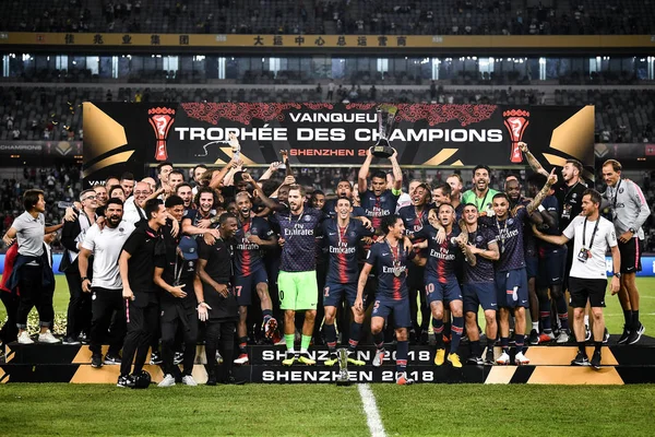 Spelers Van Paris Saint Germain Vieren Nadat Zij Versloeg Monaco — Stockfoto