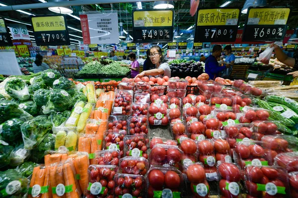 Sklepy Dla Klientów Warzyw Supermarkecie Mieście Taiyuan Prowincji Shanxi Północy — Zdjęcie stockowe