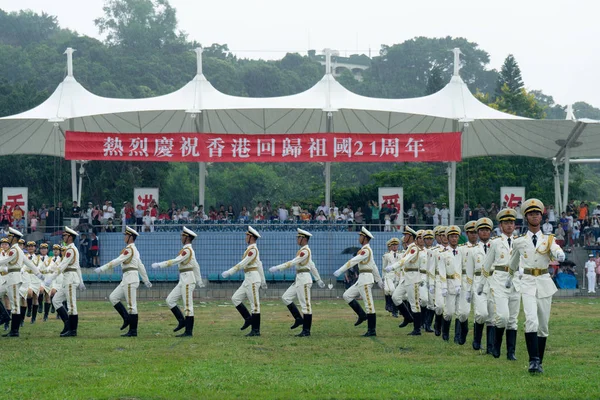 Soldiers Pla Peoples Liberation Army Hong Kong Garrison Preform Camp — Stock Photo, Image