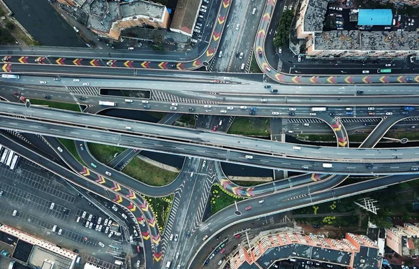 Cars Drive Shenhai Overpass Shenyang Most Complicated Overpass Shenyang City — Stock Photo, Image