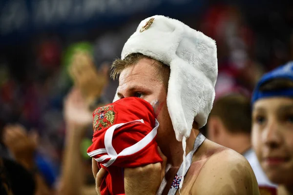 Rosyjski Wentylator Reaguje Utracie Rosji Ćwierćfinale Przeciwko Chorwacji 2018 Roku — Zdjęcie stockowe