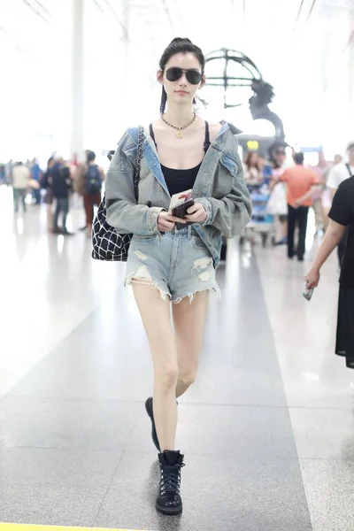 Modèle Chinois Mengyao Mieux Connu Sous Nom Ming Arrive Aéroport — Photo