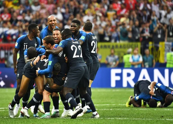 Jogadores França Comemoram Depois Que França Derrotou Croácia Sua Partida — Fotografia de Stock