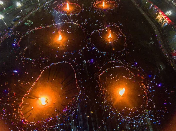 People Ethnic Group Together Tourists Celebrate Annual Torch Festival Baili — Stock Photo, Image