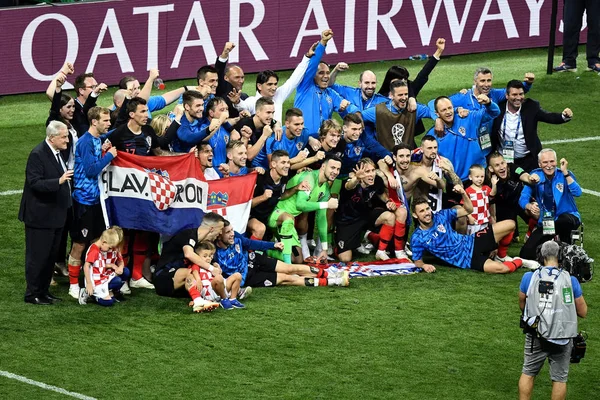 Игроки Хорватии Празднуют Победу Над Англией Полуфинальном Матче Чемпионата Мира — стоковое фото