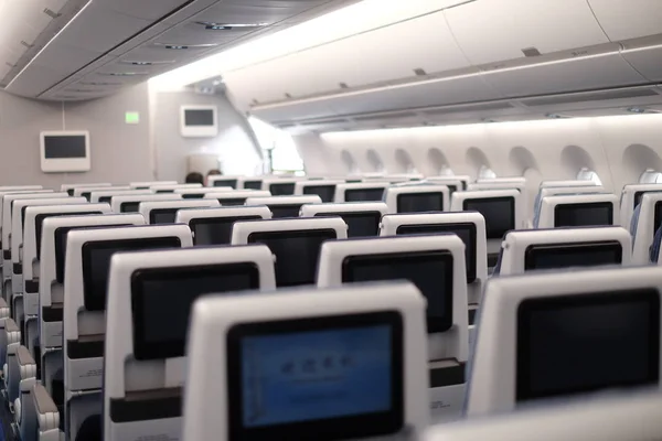 Vista Interior Classe Econômica Para Primeiro Avião Jato Airbus A350 — Fotografia de Stock