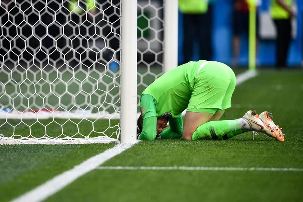 Goleiro Jordan Pickford Inglaterra Reage Chão Após Thomas Meunier Bélgica — Fotografia de Stock