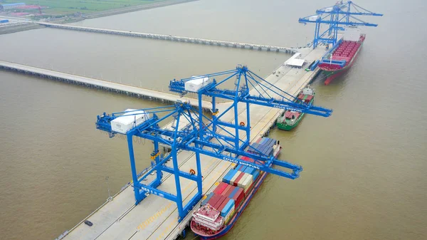 Aerial View Tonghai Port Area New Container Terminal Nantong Port — Stock Photo, Image