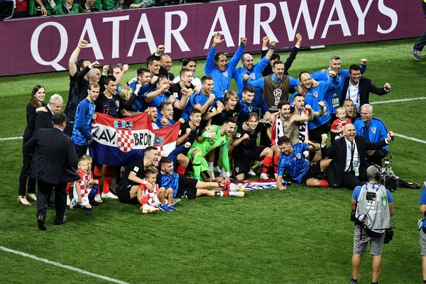 Los Jugadores Croacia Celebran Después Derrotar Inglaterra Partido Semifinales Durante —  Fotos de Stock