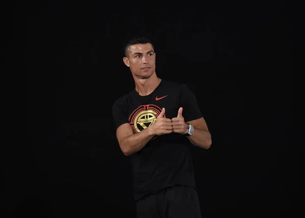Jogador Futebol Português Cristiano Ronaldo Juventus Assiste Uma Entrevista Durante — Fotografia de Stock