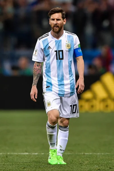 Lionel Messi Argentina Reaguje Svém Zápase Skupiny Proti Chorvatsku Během — Stock fotografie