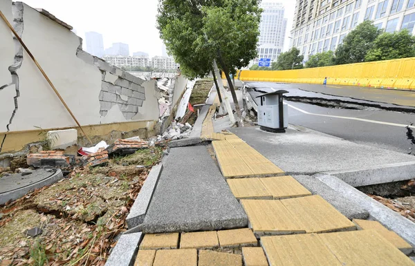 Vista Del Sitio Del Accidente Después Colapso Carretera Sitio Construcción — Foto de Stock