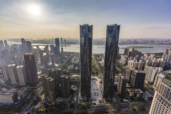 Paisaje Urbano Torre Gemela Con Pared Led Más Grande Del — Foto de Stock