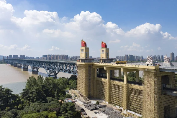 Aerial View Meter High Bridgehead Nanjing Yangtze River Bridge Nanjing — Stock Photo, Image