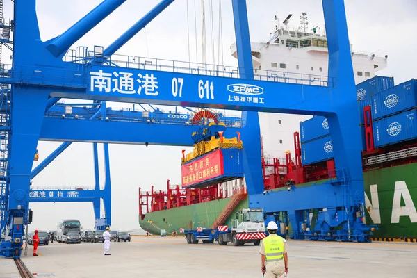 Uitzicht Het Tonghai Port Area Een Nieuwe Container Terminal Haven — Stockfoto