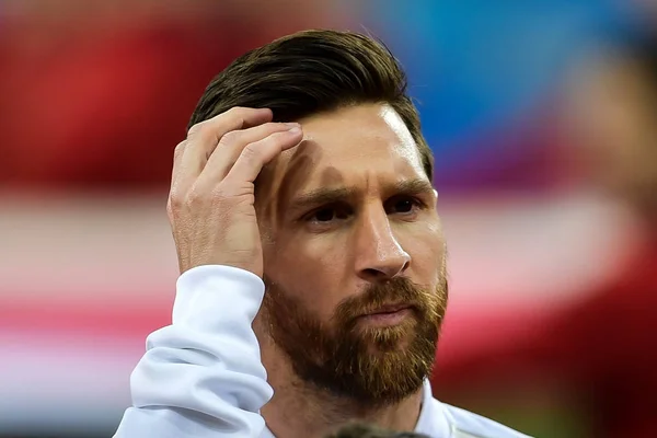 Lionel Messi Dell Argentina Reagisce Prima Della Partita Del Gruppo — Foto Stock
