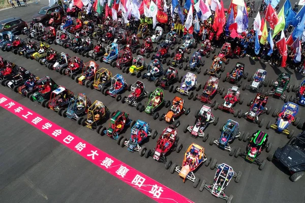 Vue Aérienne Des Voitures Course Lors Baja Sae China 2018 — Photo