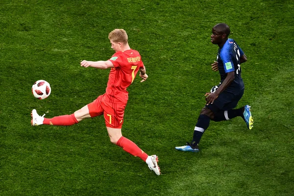 Kevin Bruyne Bélgica Esquerda Desafia Golo Kante França Sua Partida — Fotografia de Stock