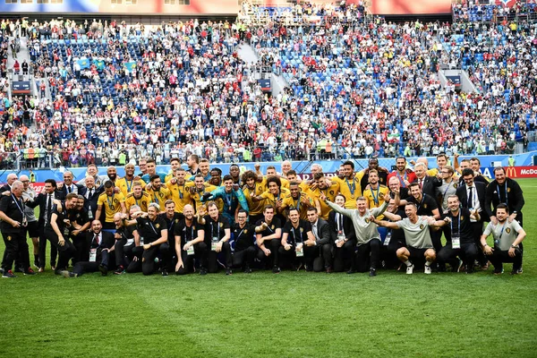 Les Membres Équipe Belgique Célèbrent Après Avoir Battu Angleterre Dans — Photo