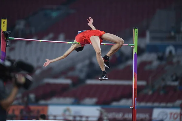Wang Aus China Nimmt Hochsprung Finale Der Leichtathletik Der Männer — Stockfoto