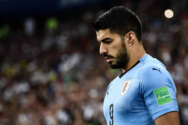 Uruguay Luis Suarez Reagál Kerek Meccset Portugália Ellen Során Fifa — Stock Fotó