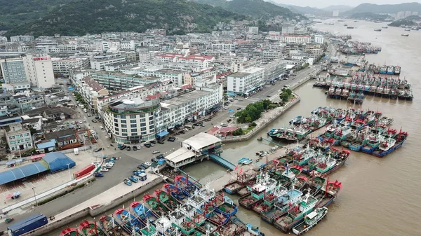 Barcos Pesca São Atracados Porto Shipu Preparação Para Tufão Ampil — Fotografia de Stock
