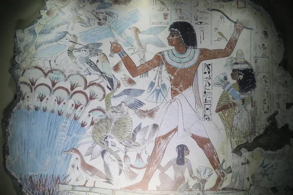 Uma Reprodução Mural Capela Tumular Nebanum Tebas Egito Mostrando Aves — Fotografia de Stock