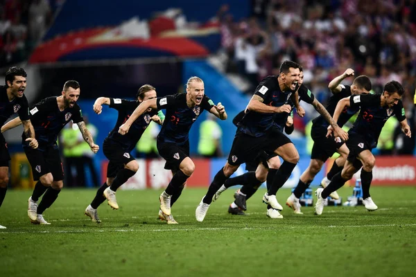 Jogadores Croácia Comemoram Sua Vitória Contra Rússia Seu Jogo Quartas — Fotografia de Stock