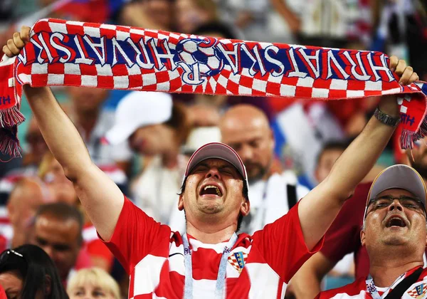 Croatian Fan Holds Banner Support Croatia Quarterfinal Match Russia 2018 — Stock Photo, Image